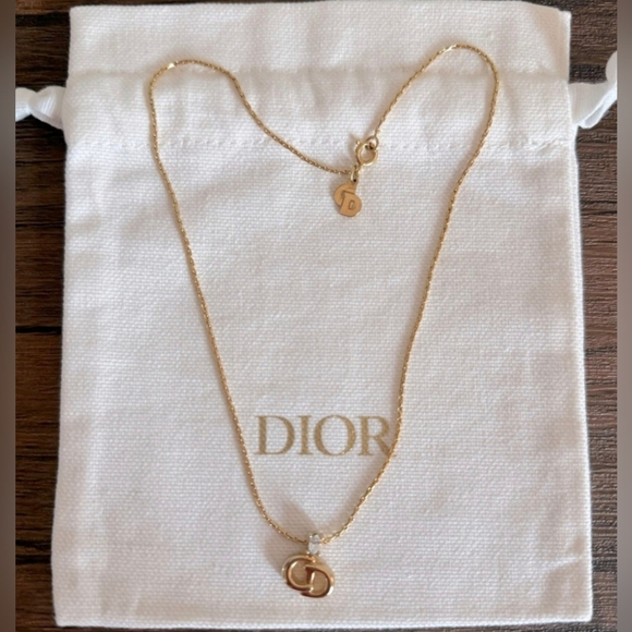 Christian Dior 18K Gold Plated CD Necklace With Rhinestone ✨️Made In GERMANY✨️ - Picture 6 of 14